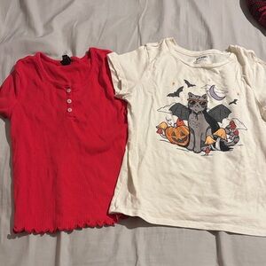 Red Ribbed Top and Halloween Cat Graphic Tee